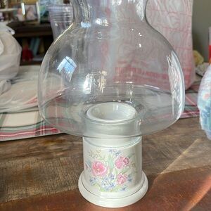 Candle Holder w Shade-vintage glass globe shade hurricane shades home decor.